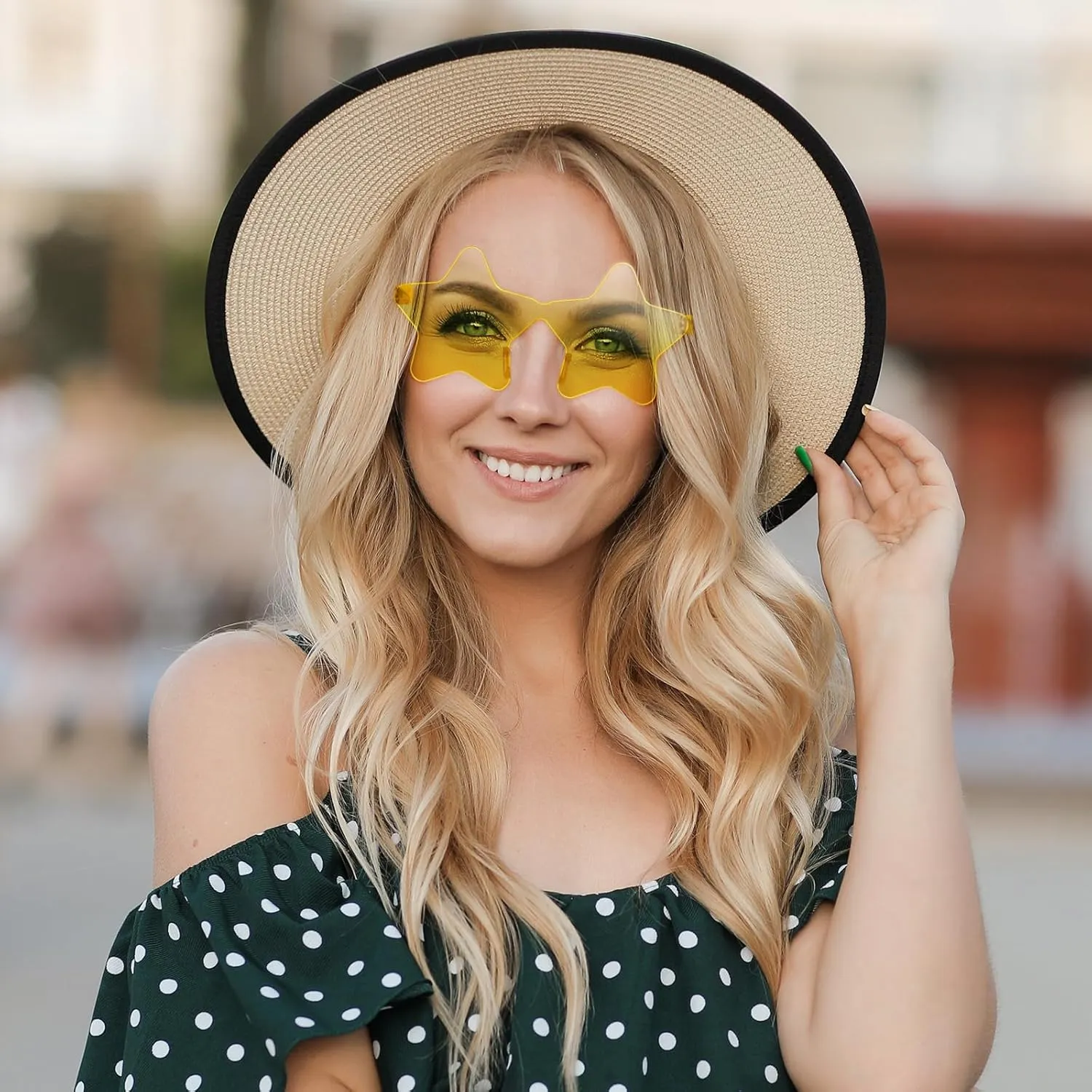 10/20/30/40 Pack Star Sunglasses Rimless Transparent Pentagram Shaped Sunglasses Bulk Party Favor Glasses for Women (30, Yellow)