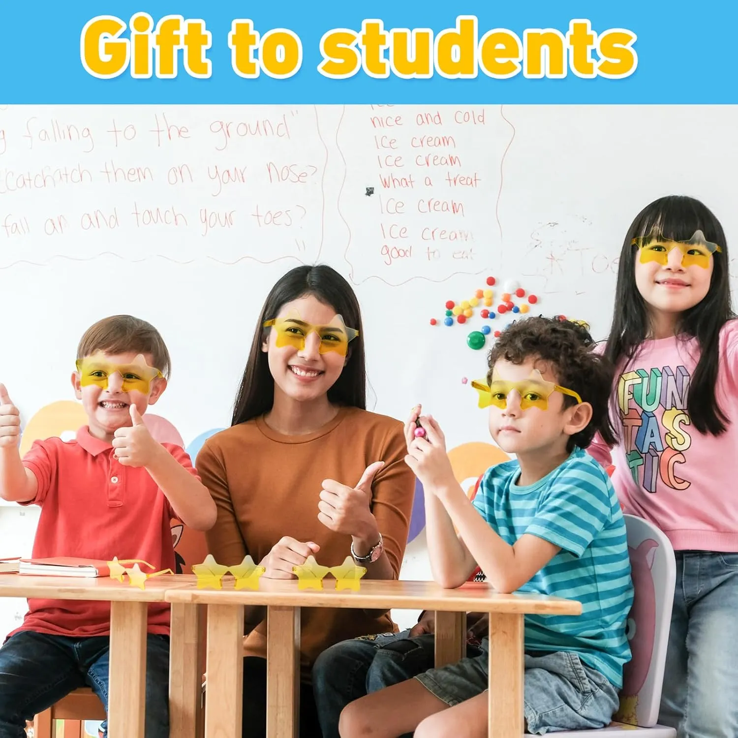 10/20/30/40 Pack Star Sunglasses Rimless Transparent Pentagram Shaped Sunglasses Bulk Party Favor Glasses for Women (30, Yellow)