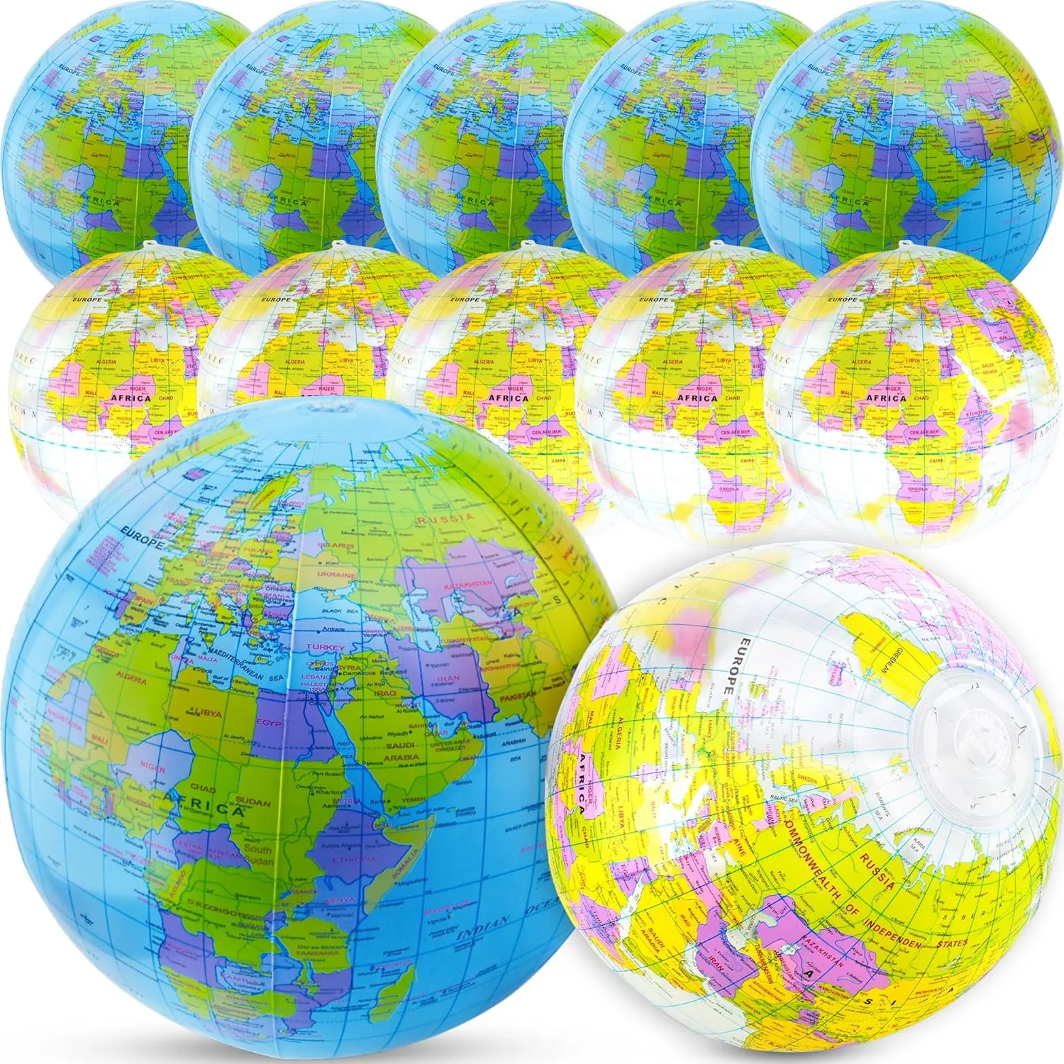 12 Pack 12 inches Inflatable Globe Blow up World Globe PVC Earth Beach Balls Pool Toys for Kids Swimming Pool Game Beach Playing or Teaching Toys