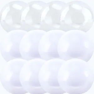 12 Pieces White and Clear Beach Balls Inflatable White Large Beach Ball Bulk Large Transparent Swimming Pool Balls for Summer Party Favor (16 inch, 24 inch)