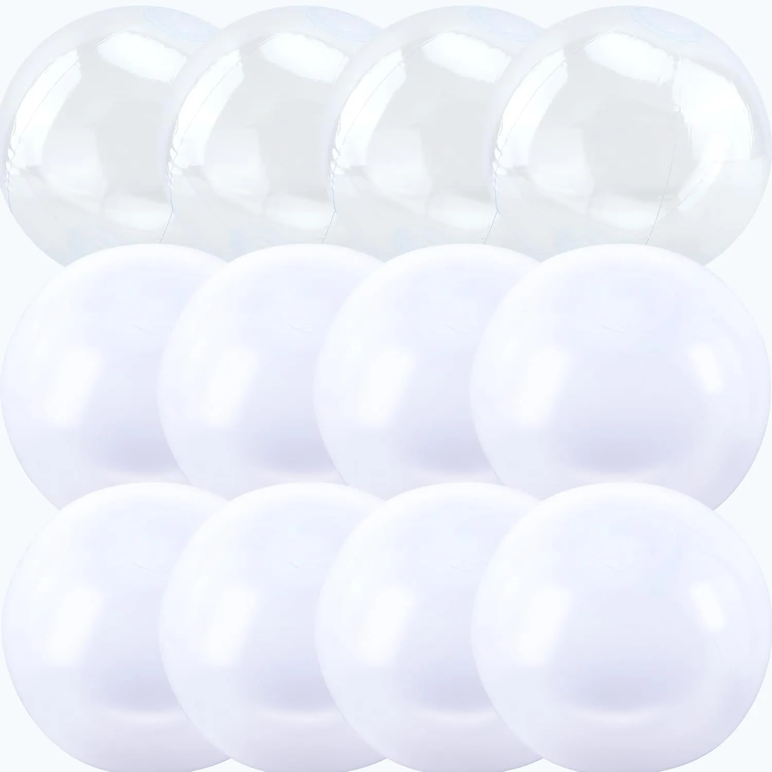 12 Pieces White and Clear Beach Balls Inflatable White Large Beach Ball Bulk Large Transparent Swimming Pool Balls for Summer Party Favor (16 inch, 24 inch)