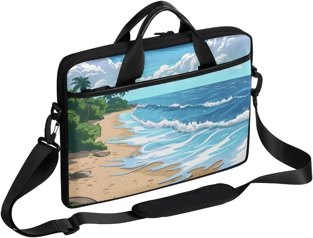 13-15 inch Seawater Coconut Beach portable laptop bag Scenery Beach single shoulder laptop bag, suitable for work, travel, and other purposes