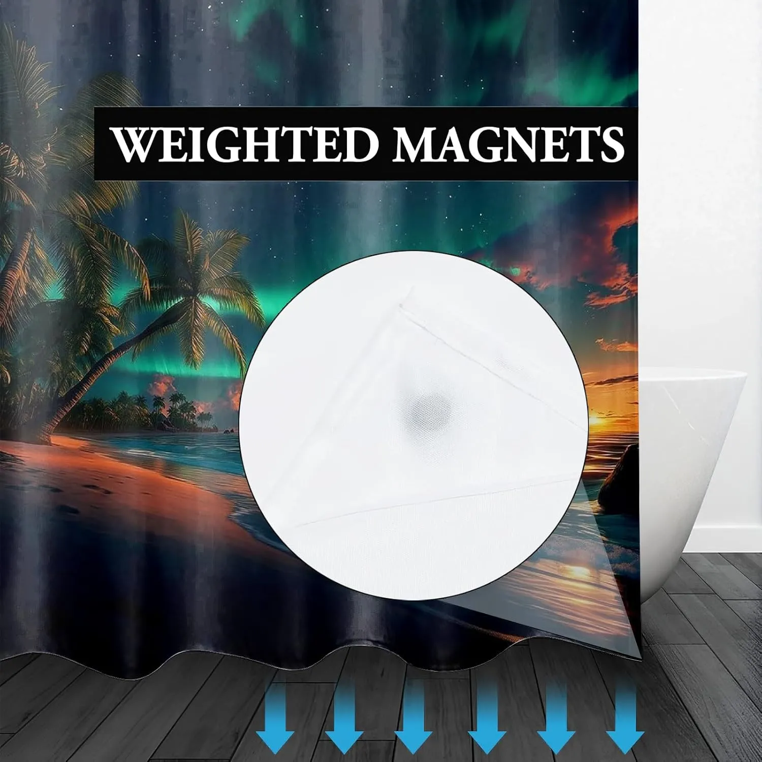 1/4Pcs Northern Lights Ocean Beach Night View Landscape No Hooks Double Layers Shower Curtain with Liner and Bath Mat Set, Hook Free With Window For Bathroom Home Decor (Shower Curtain(71x84in))