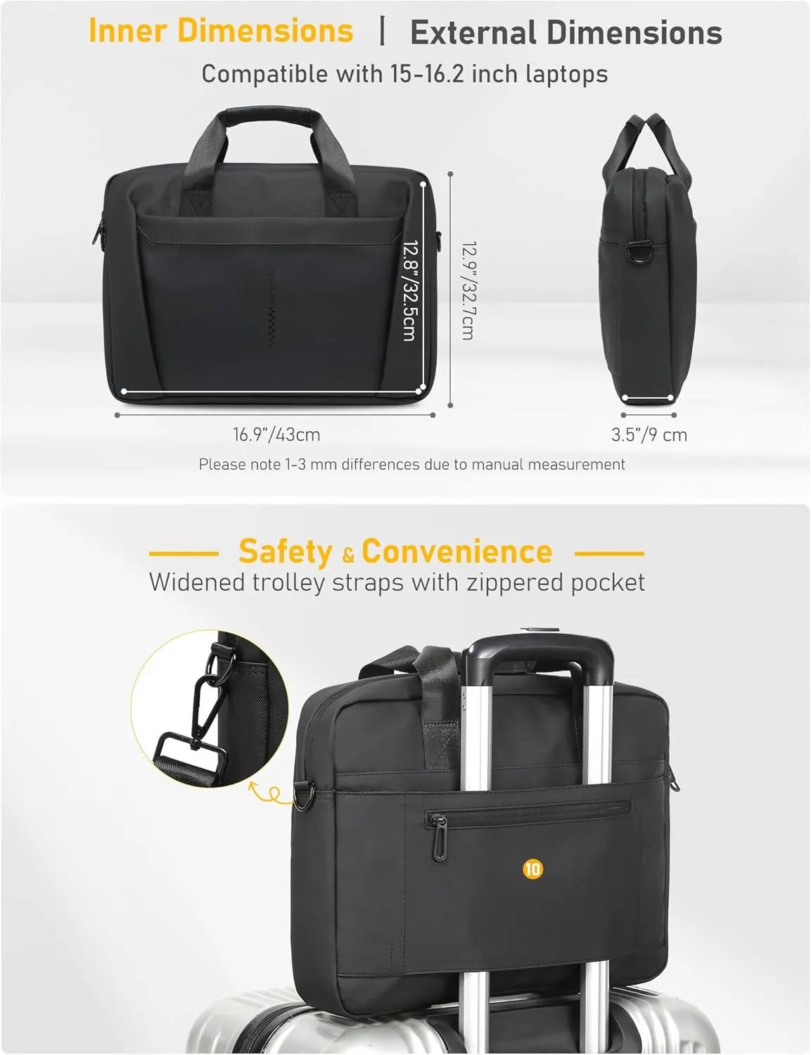15-16 Inch Granulated Shoulder Portable Bag, Compatible with MacBook Pro 16 M4/M3/M2/M1, MacBook Air 15 M4 2025, ASUS Vivobook 16/16X Laptop, Messenger Bag, Meteorite Black