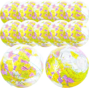 16 inches Inflatable Globe Blow up World Globe PVC Earth Beach Ball Globe Toys for Kids Swimming Pool Game Classroom Playing or Teaching Party Favors Decorations