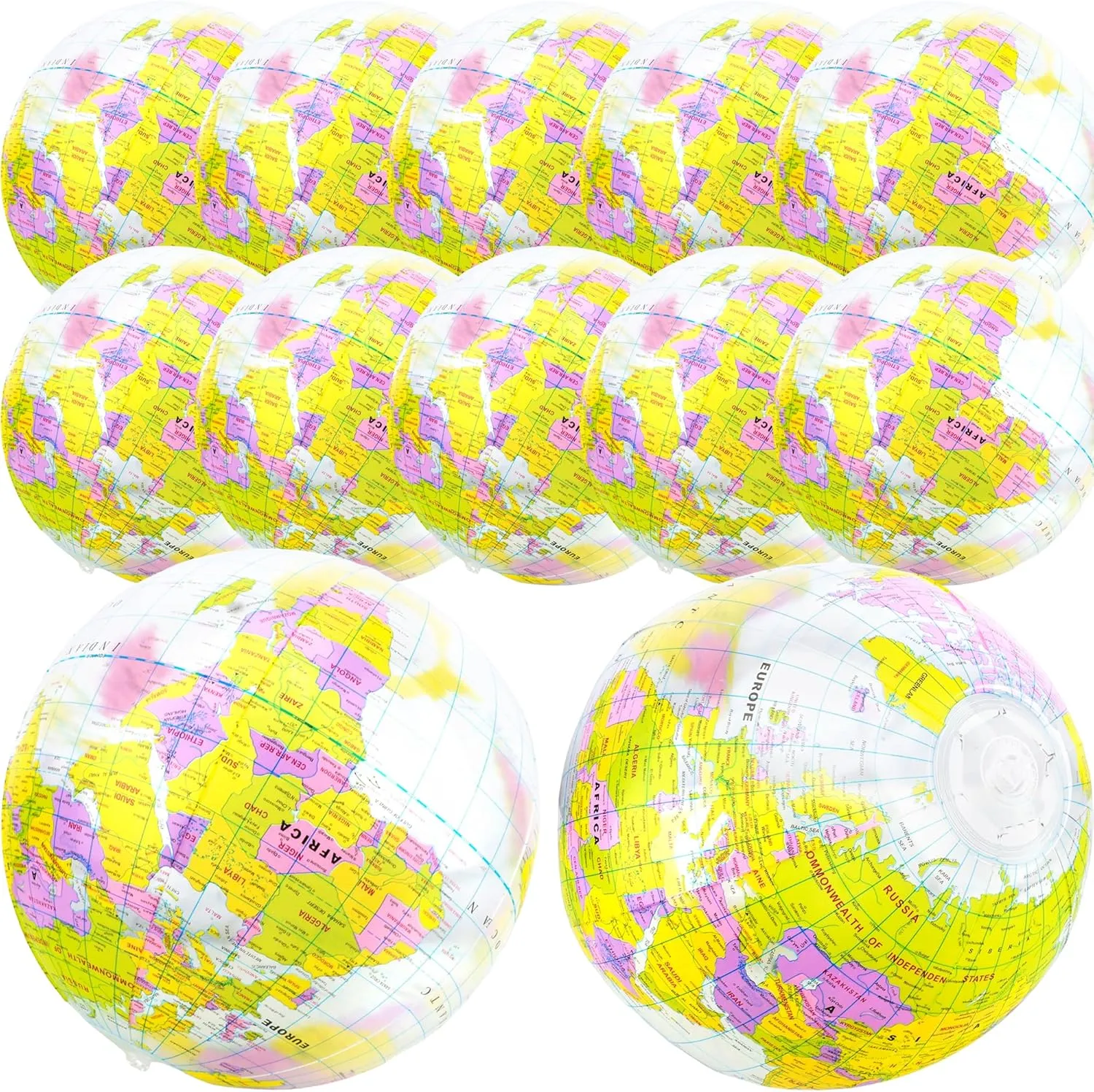 16 inches Inflatable Globe Blow up World Globe PVC Earth Beach Ball Globe Toys for Kids Swimming Pool Game Classroom Playing or Teaching Party Favors Decorations