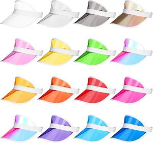 16 Pcs Unisex Sun Visors Plastic Clear Colorful PVC Poker Visor Transparent Sun Visor Hat for Sports Football Golf Summer Beach UV Protection Cap Candy Color Party Accessories Bulk
