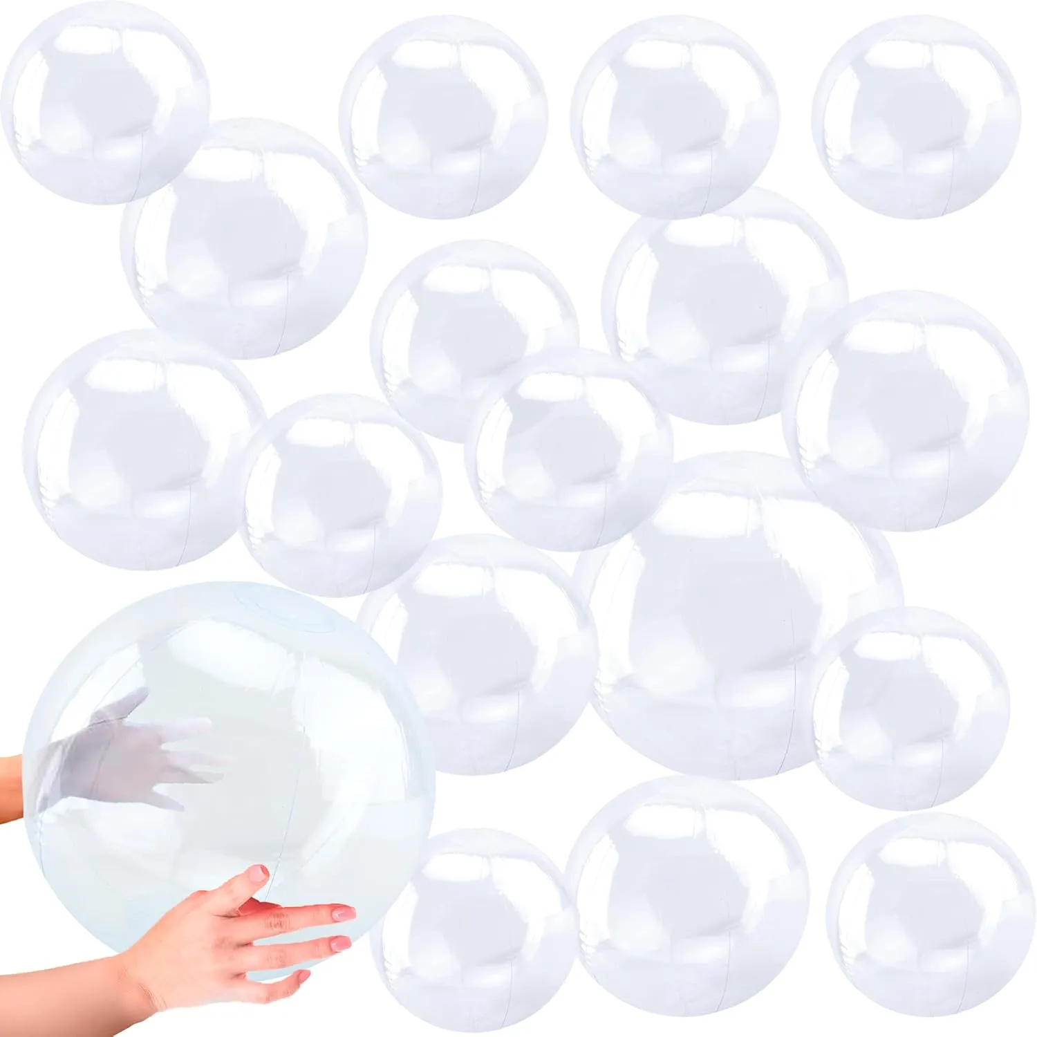 18 Pack 16 Inch 12 Inch 8 Inch Inflatable Clear Beach Ball Inflatable Clear Ball Balloons Transparent Beach Ball for Summer Beach Pool Party Favor, 3 Size