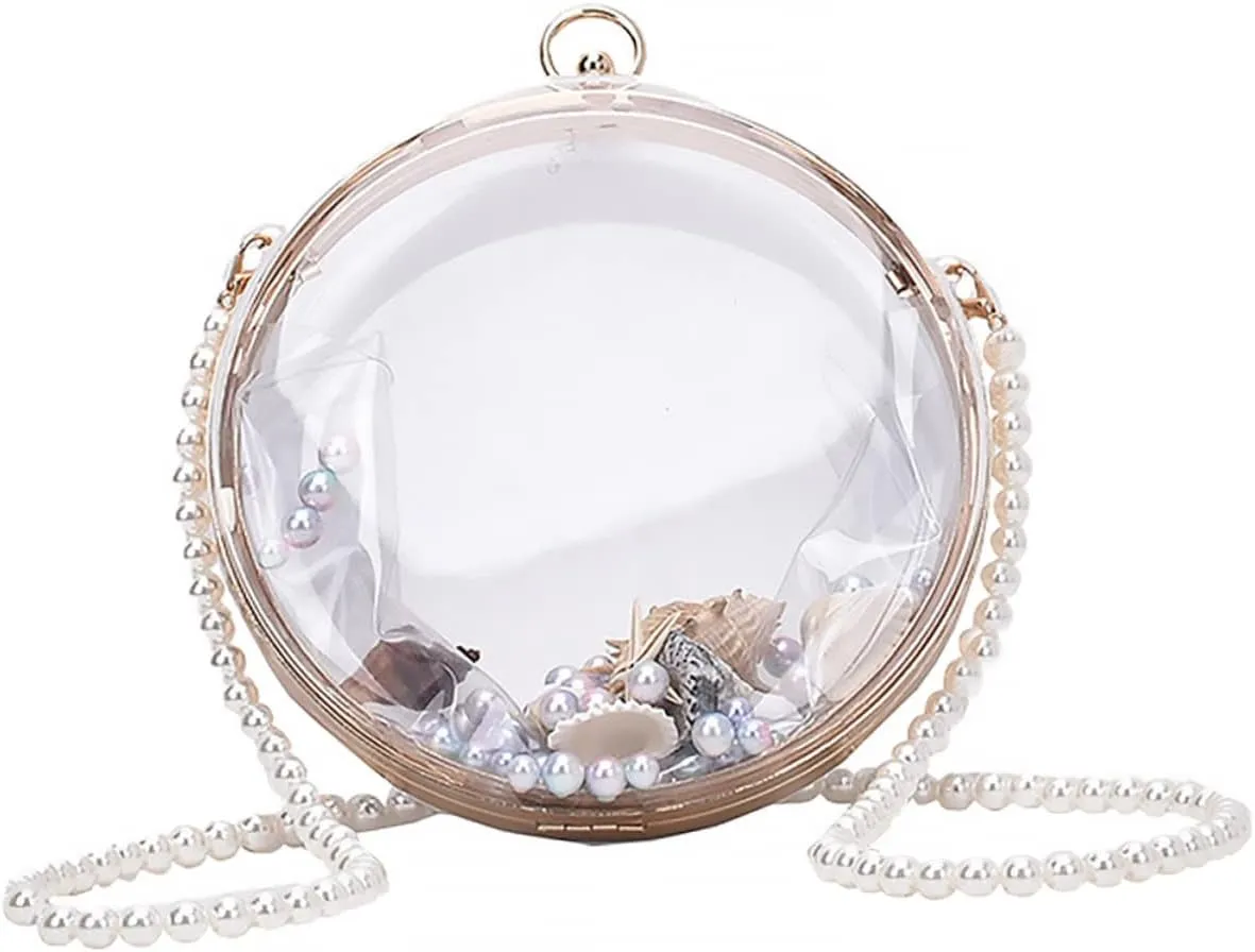 1Pc Crossbody Pack Pearl Chain Bag Transparent Spherical Shoulder Bag for Women for Summer Outings Shopping and Versatile Handbag for Mobile Phone