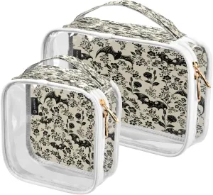 2 Pack Clear Makeup Bag, Bat Retro Flower Car Pouches For Organization Waterproof Travel Toiletry Bags For Women Girl
