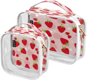 2 Pack Clear Makeup Bag, Strawberry Car Pouches For Organization Waterproof Travel Toiletry Bags For Women Girl
