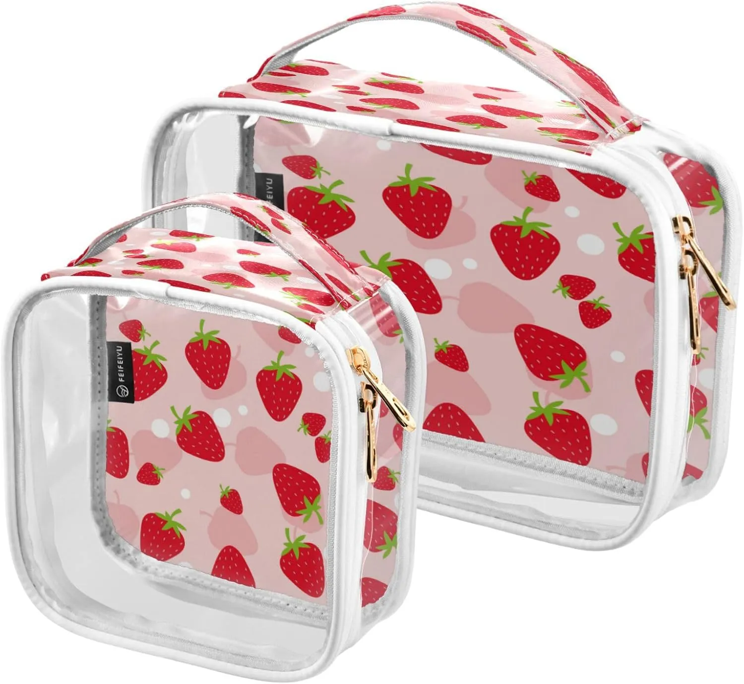 2 Pack Clear Makeup Bag, Strawberry Car Pouches For Organization Waterproof Travel Toiletry Bags For Women Girl
