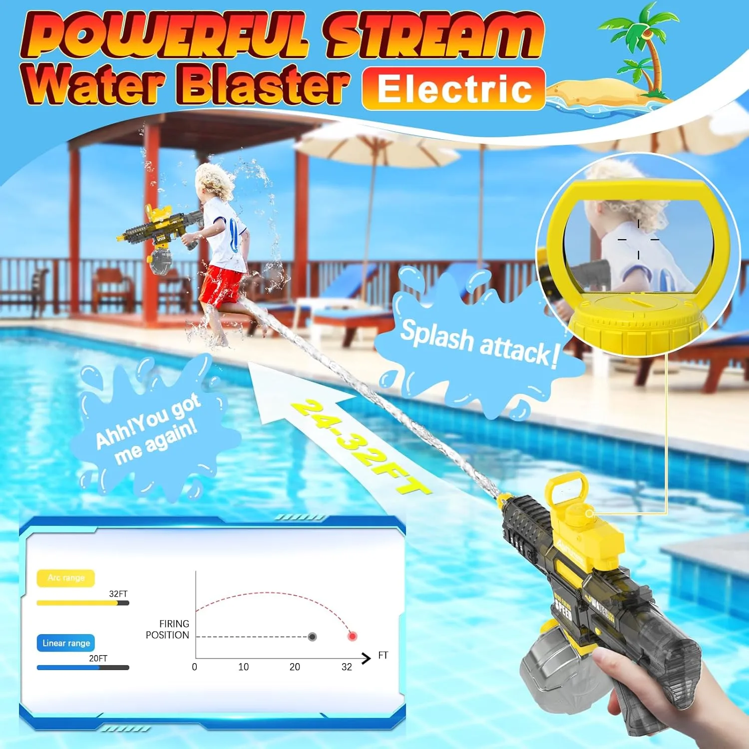 2 Pack Electric Water Guns for Adults Kids, Automatic Water Gun Toys for Kids Ages 4-8 8-12, Large Capacity High Power, 32ft Ultra-Long Range, Summer Pool Outdoor Beach Water Toys for Boys Girls