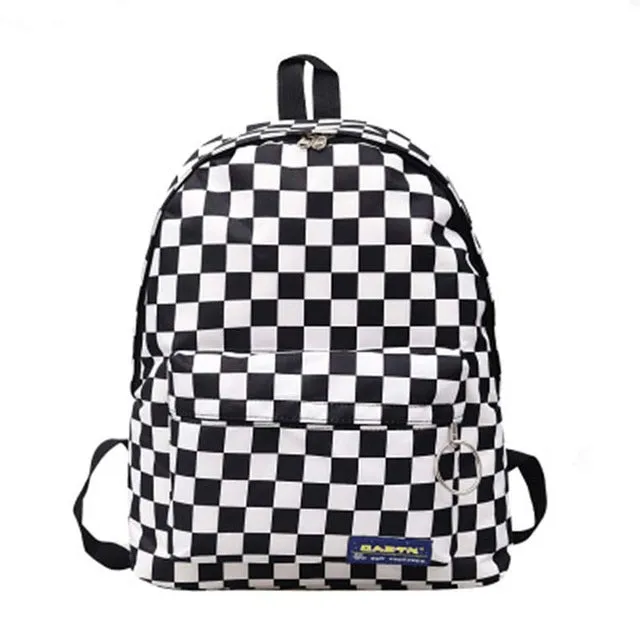 2019 Women Backapck Black White Lattice Leisure Nylon Outdoor Travel Backpack Female Bag High-capacity Student Soft Schoolbag