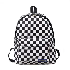 2019 Women Backapck Black White Lattice Leisure Nylon Outdoor Travel Backpack Female Bag High-capacity Student Soft Schoolbag