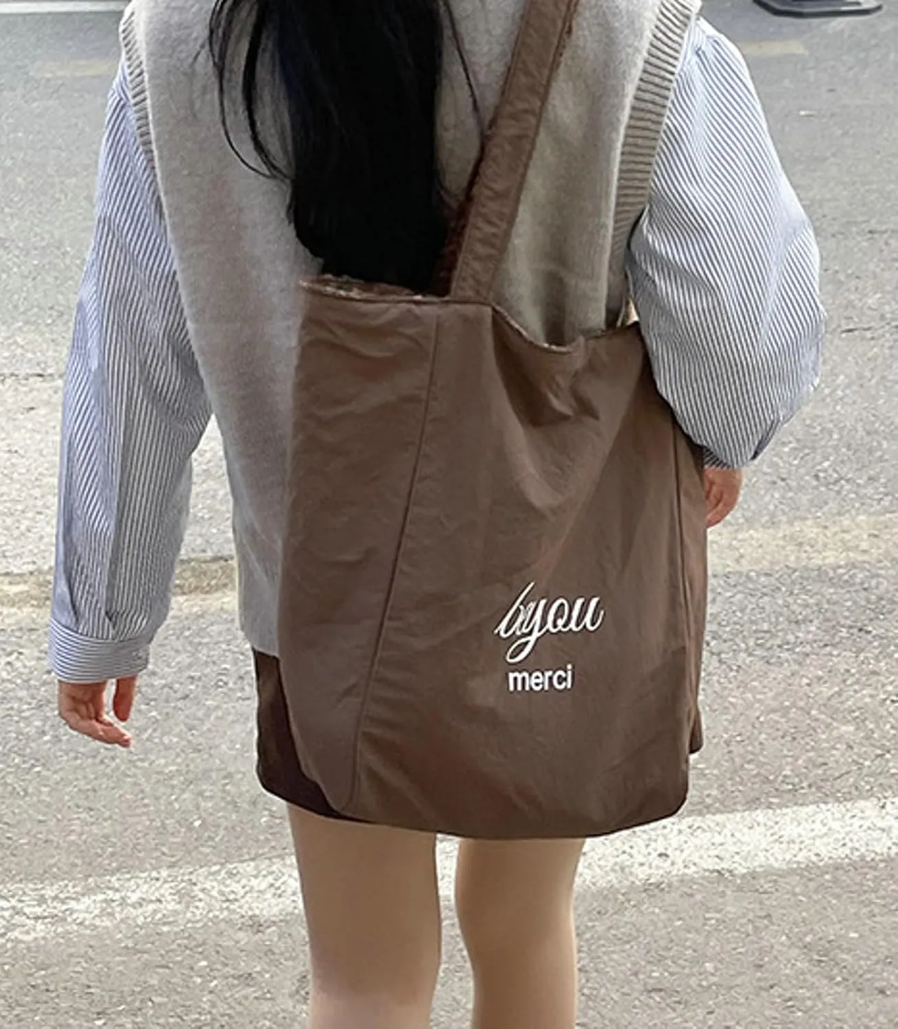 2025 Spring Reversible Wool Tote Bag Cozy Wool Blend Shoulder Bag Plush Vertical Striped Handbag Fashion Versatile