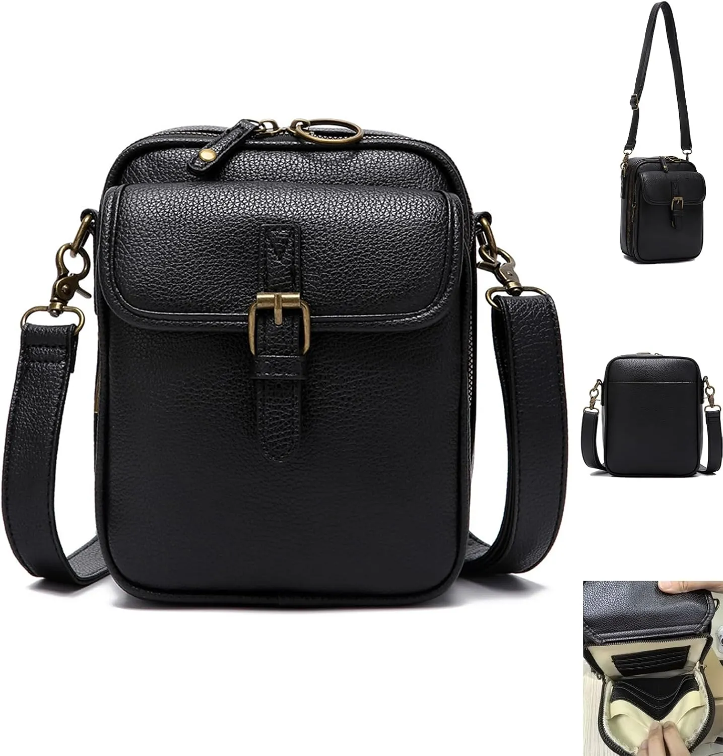 2025 Vintage Double Layer Large Capacity Mini Messenger Bag, Leather Small Purse Crossbody Shoulder Bag for Women Men