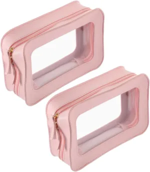 2Pcs Transparent Makeup Bag for Women Travel Toiletry Organizer with Zipper Easy for Cosmetics and Toiletries for Outdoor Trips