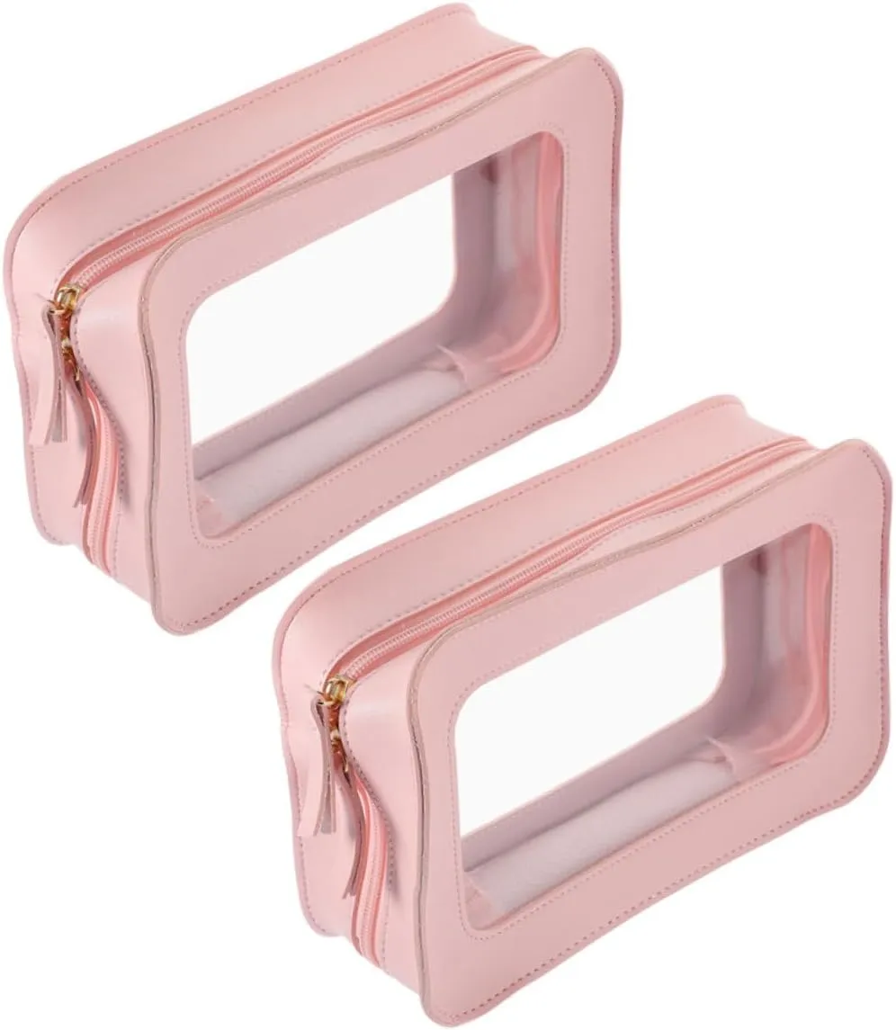 2Pcs Transparent Makeup Bag for Women Travel Toiletry Organizer with Zipper Easy for Cosmetics and Toiletries for Outdoor Trips
