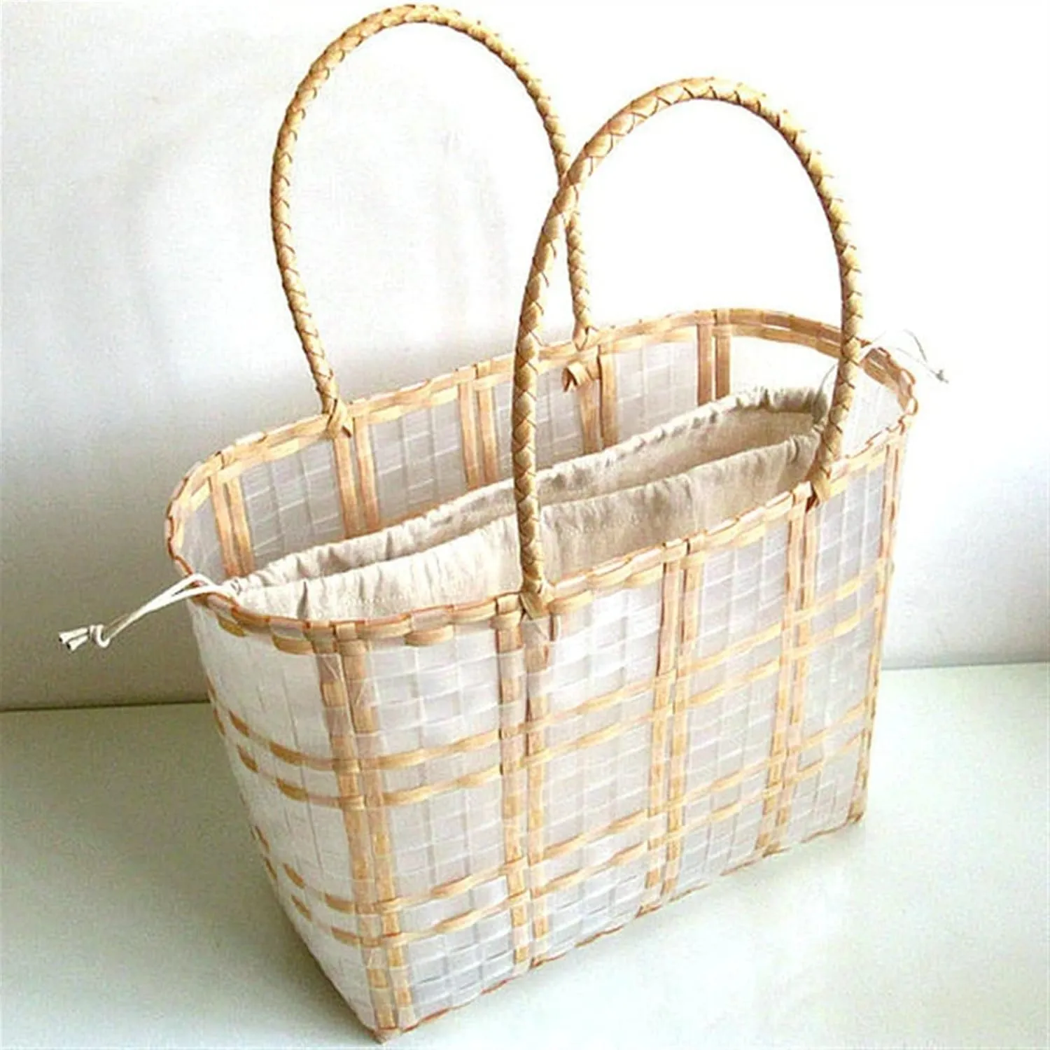 2pcs Transparent Waterproof Plastic Woven Tote Bag Vegetable Basket Shopping Bag Beach Bag (Color : 01)