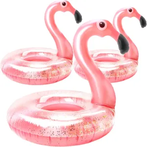 3 Pack Flamingo Inflatable Pool Floats Translucent Glitter Flamingo Float Rose Gold Flamingo Swim Pool Floats for Kids Adult Summer Beach Water Party Supplies, 3 Sizes