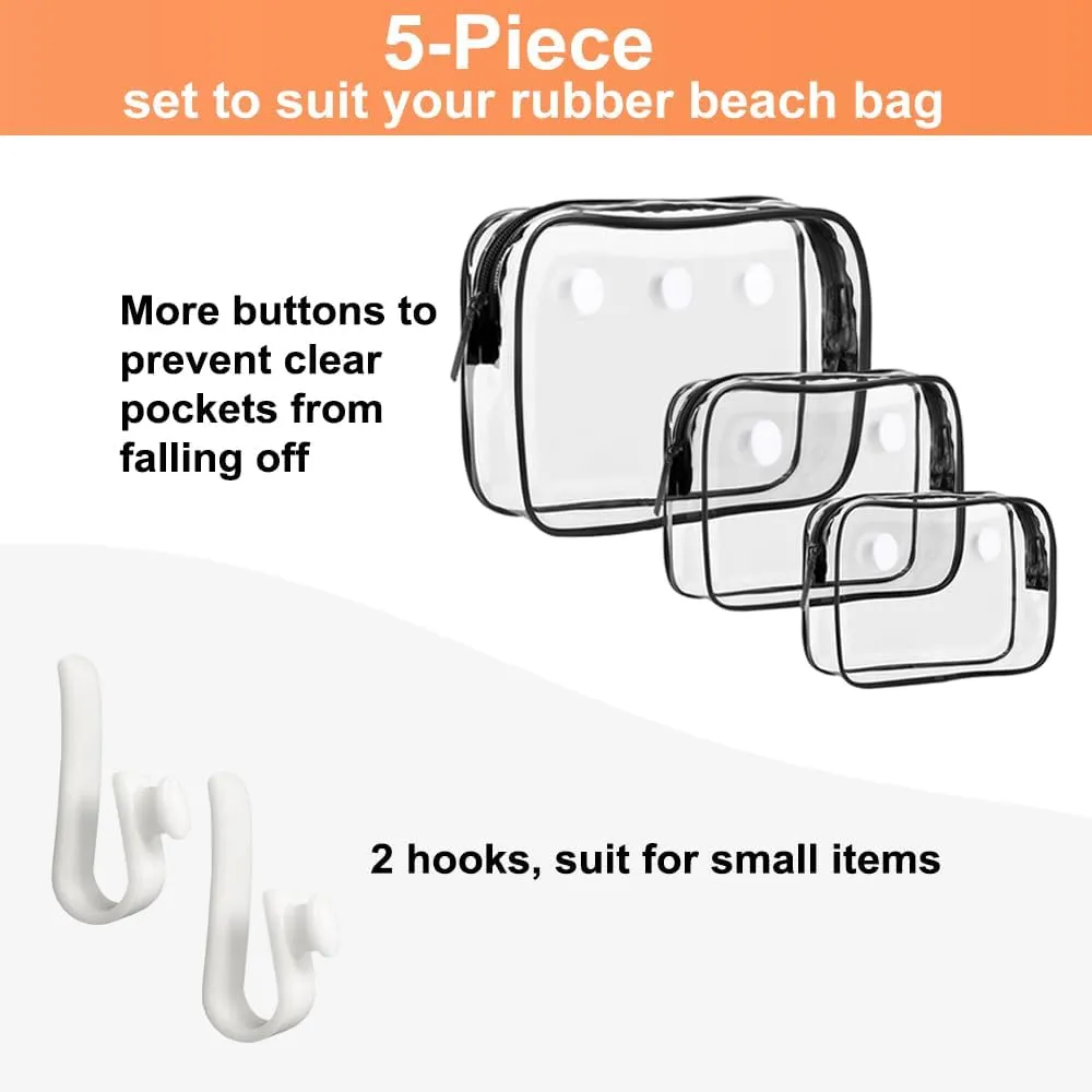 3 Packs Clear Bogg Beach Tote Bag with 2 Pack Insert Hooks Accessories for Bogg Bags Travel Makeup Clean Toiletry Brush Organizer Cosmetic Divider Storage Inner Pouch (Black)