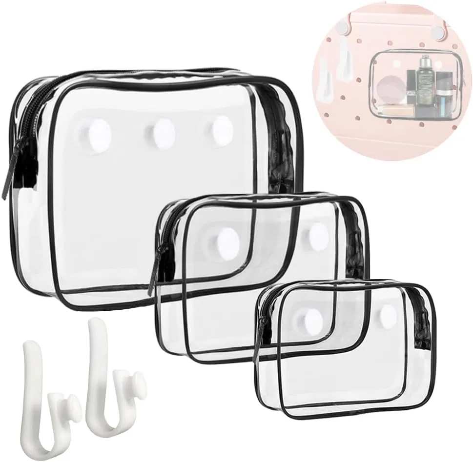 3 Packs Clear Bogg Beach Tote Bag with 2 Pack Insert Hooks Accessories for Bogg Bags Travel Makeup Clean Toiletry Brush Organizer Cosmetic Divider Storage Inner Pouch (Black)