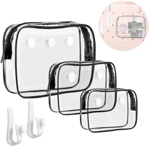 3 Packs Clear Bogg Beach Tote Bag with 2 Pack Insert Hooks Accessories for Bogg Bags Travel Makeup Clean Toiletry Brush Organizer Cosmetic Divider Storage Inner Pouch (Black)