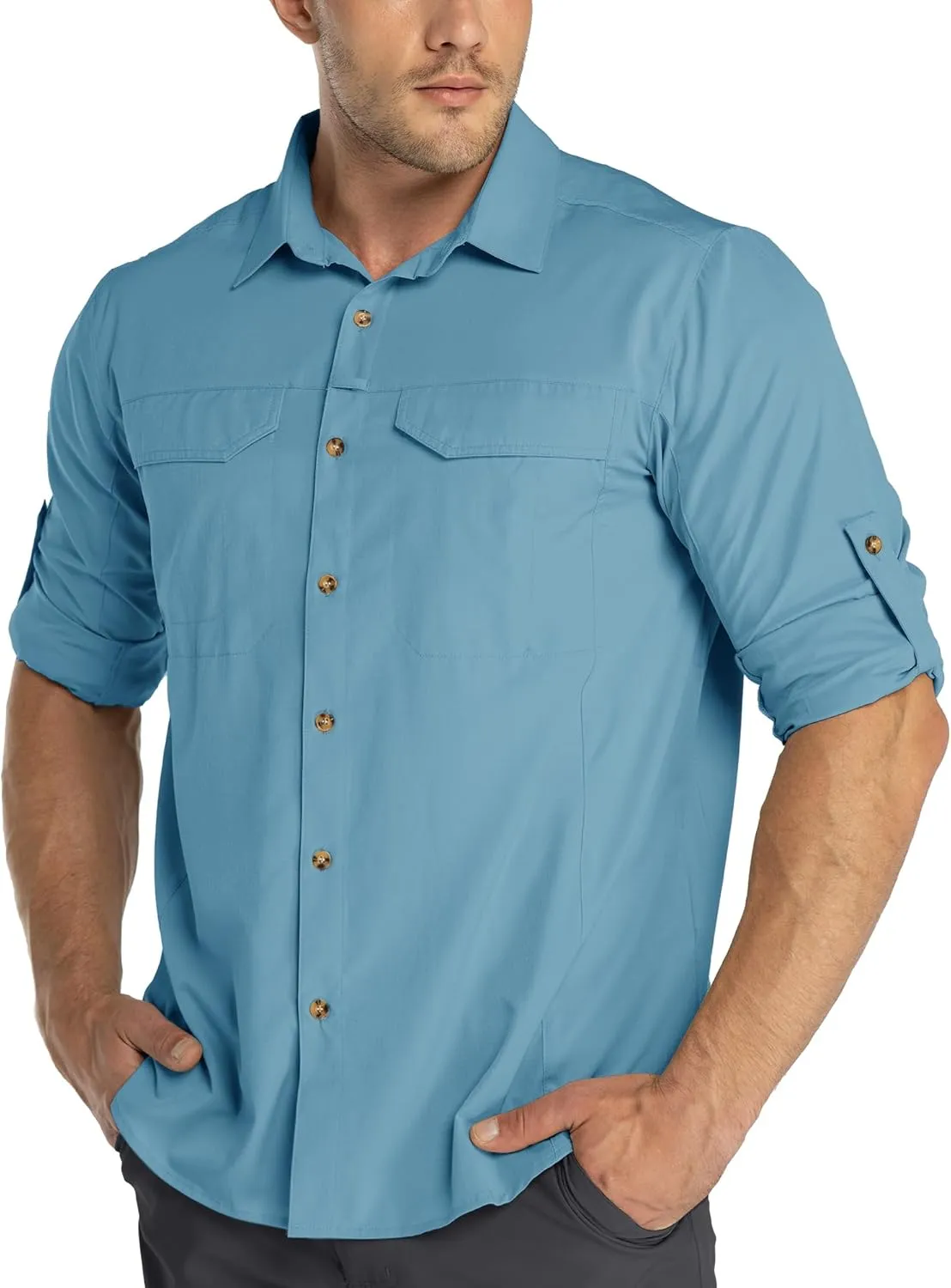 33,000ft Men's Long Sleeve Hiking Shirts Lightweight Quick Dry Sun Protection UV UPF 50 Fishing Shirt Outdoor Safari Travel