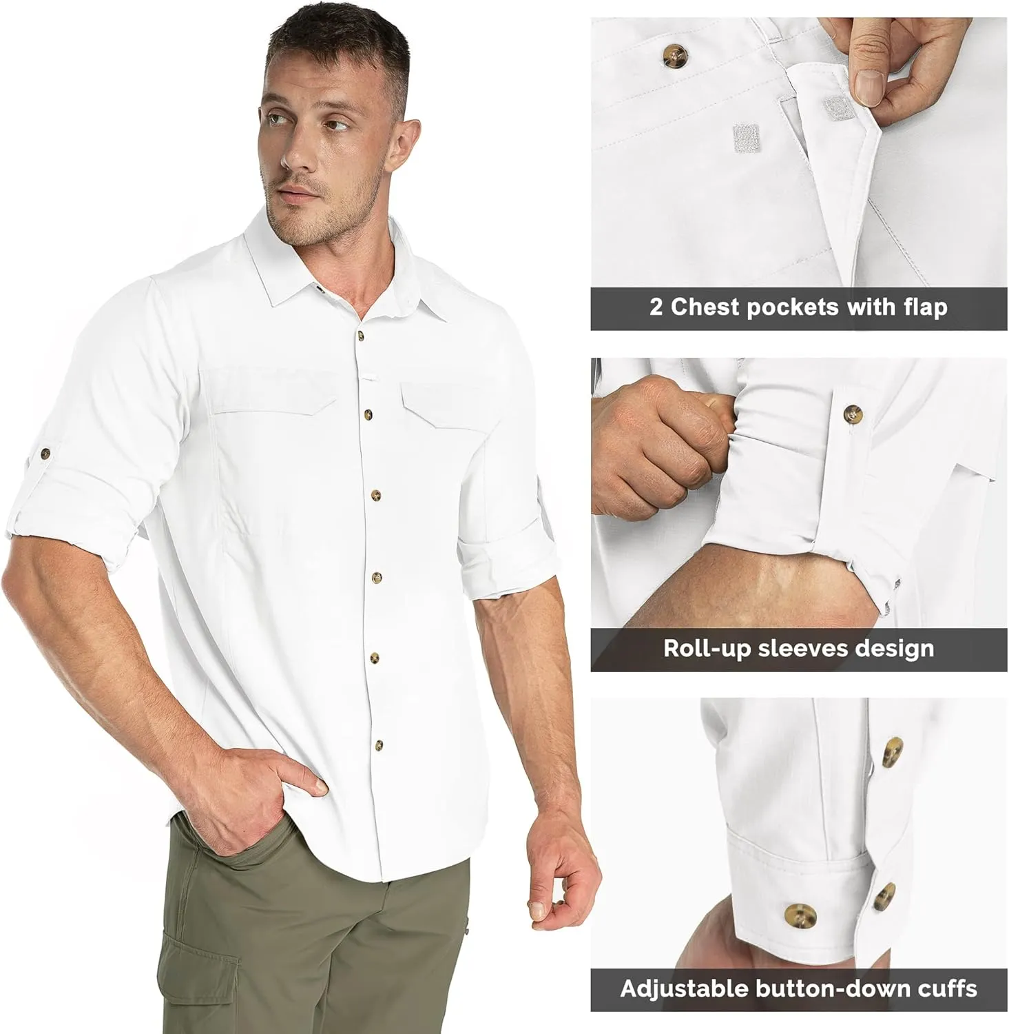 33,000ft Men's Long Sleeve Hiking Shirts Lightweight Quick Dry Sun Protection UV UPF 50 Fishing Shirt Outdoor Safari Travel