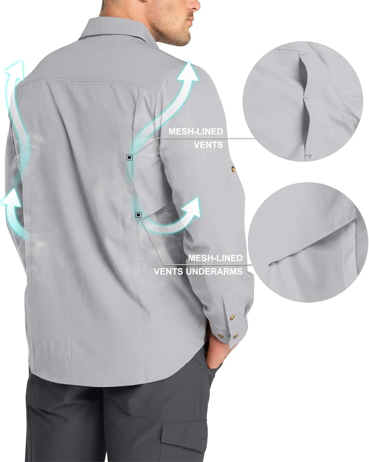 33,000ft Men's Long Sleeve Hiking Shirts Lightweight Quick Dry Sun Protection UV UPF 50 Fishing Shirt Outdoor Safari Travel