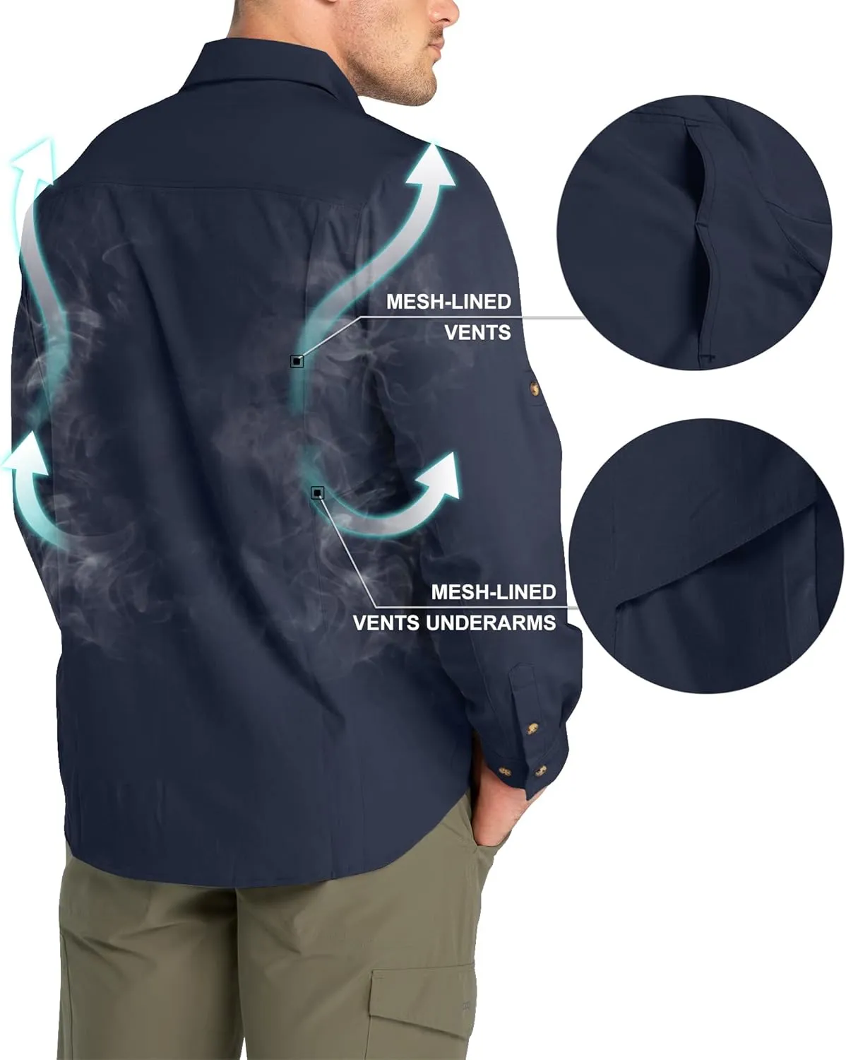 33,000ft Men's Long Sleeve Hiking Shirts Lightweight Quick Dry Sun Protection UV UPF 50 Fishing Shirt Outdoor Safari Travel