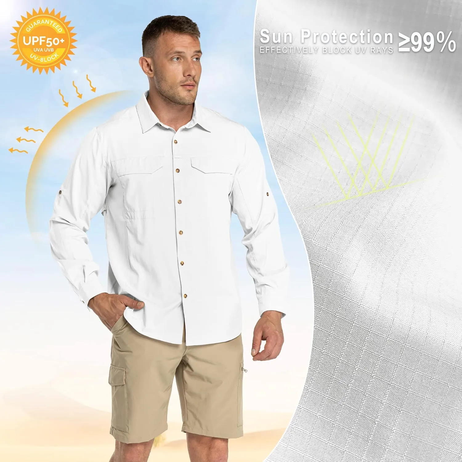 33,000ft Men's Long Sleeve Hiking Shirts Lightweight Quick Dry Sun Protection UV UPF 50 Fishing Shirt Outdoor Safari Travel