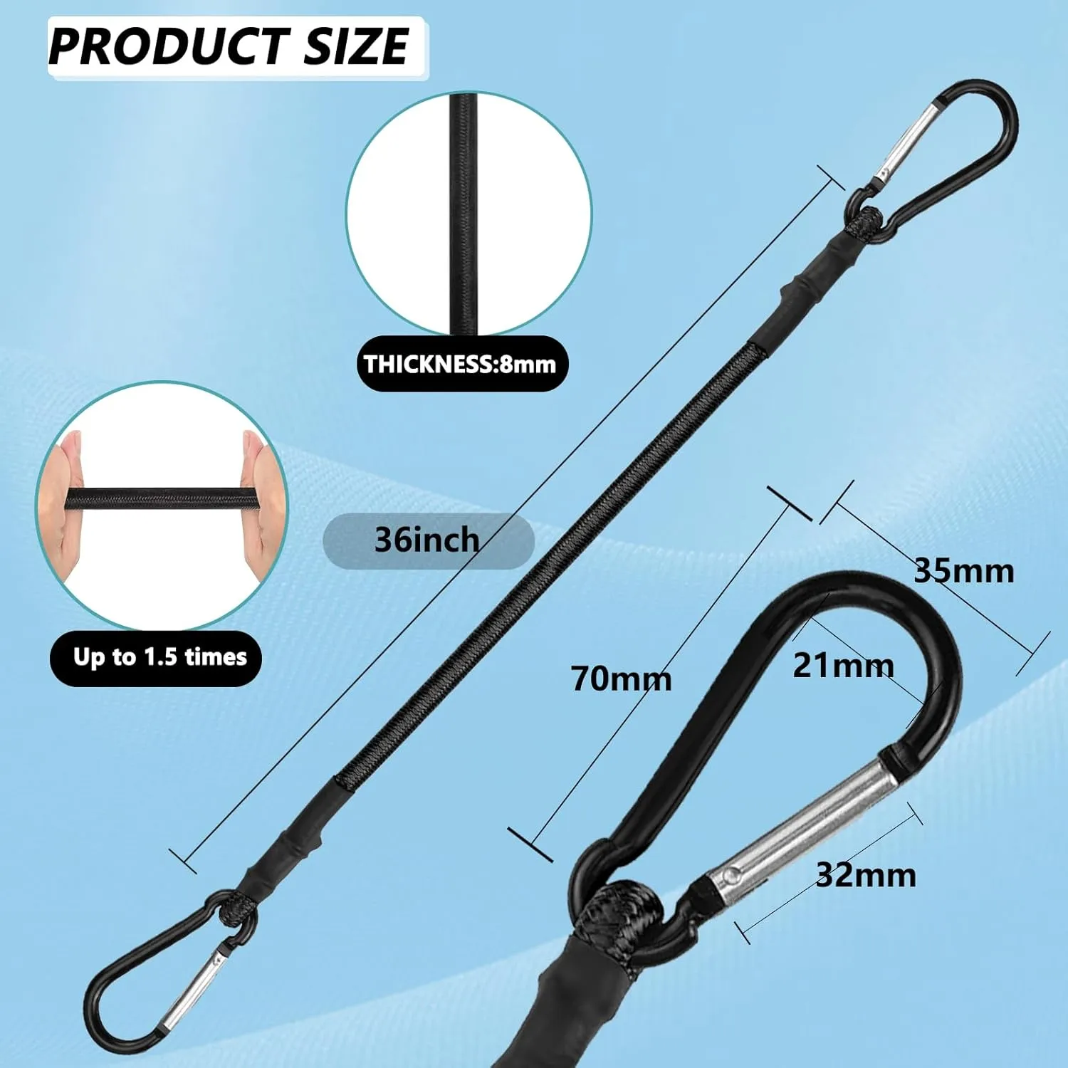 36 Inch Bungee Cord with Aluminum Alloy Hook, 4 Pack Superior Rubber Heavy Duty Straps Strong Elastic Rope for Outdoor Tent, Luggage Rack, Camping, Cargo, Bike,Storage. (36 Inch -Black)