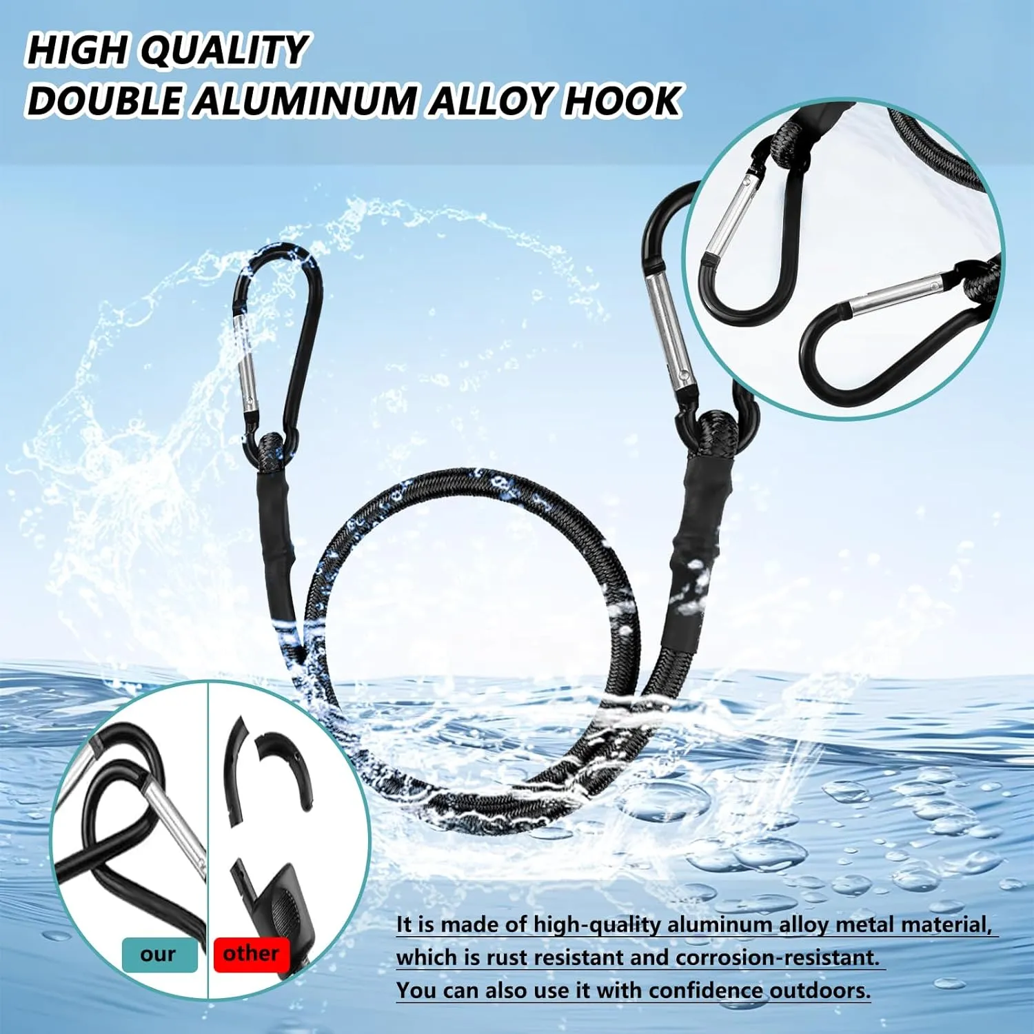 36 Inch Bungee Cord with Aluminum Alloy Hook, 4 Pack Superior Rubber Heavy Duty Straps Strong Elastic Rope for Outdoor Tent, Luggage Rack, Camping, Cargo, Bike,Storage. (36 Inch -Black)
