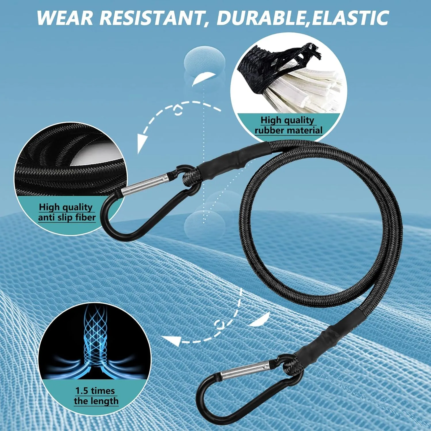 36 Inch Bungee Cord with Aluminum Alloy Hook, 4 Pack Superior Rubber Heavy Duty Straps Strong Elastic Rope for Outdoor Tent, Luggage Rack, Camping, Cargo, Bike,Storage. (36 Inch -Black)