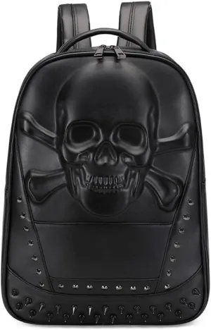 3D Skull Backpack, 3D Smile Pirate Skull And Crossbones (Black)