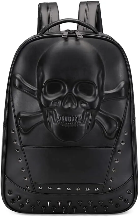 3D Skull Backpack, 3D Smile Pirate Skull And Crossbones (Black)