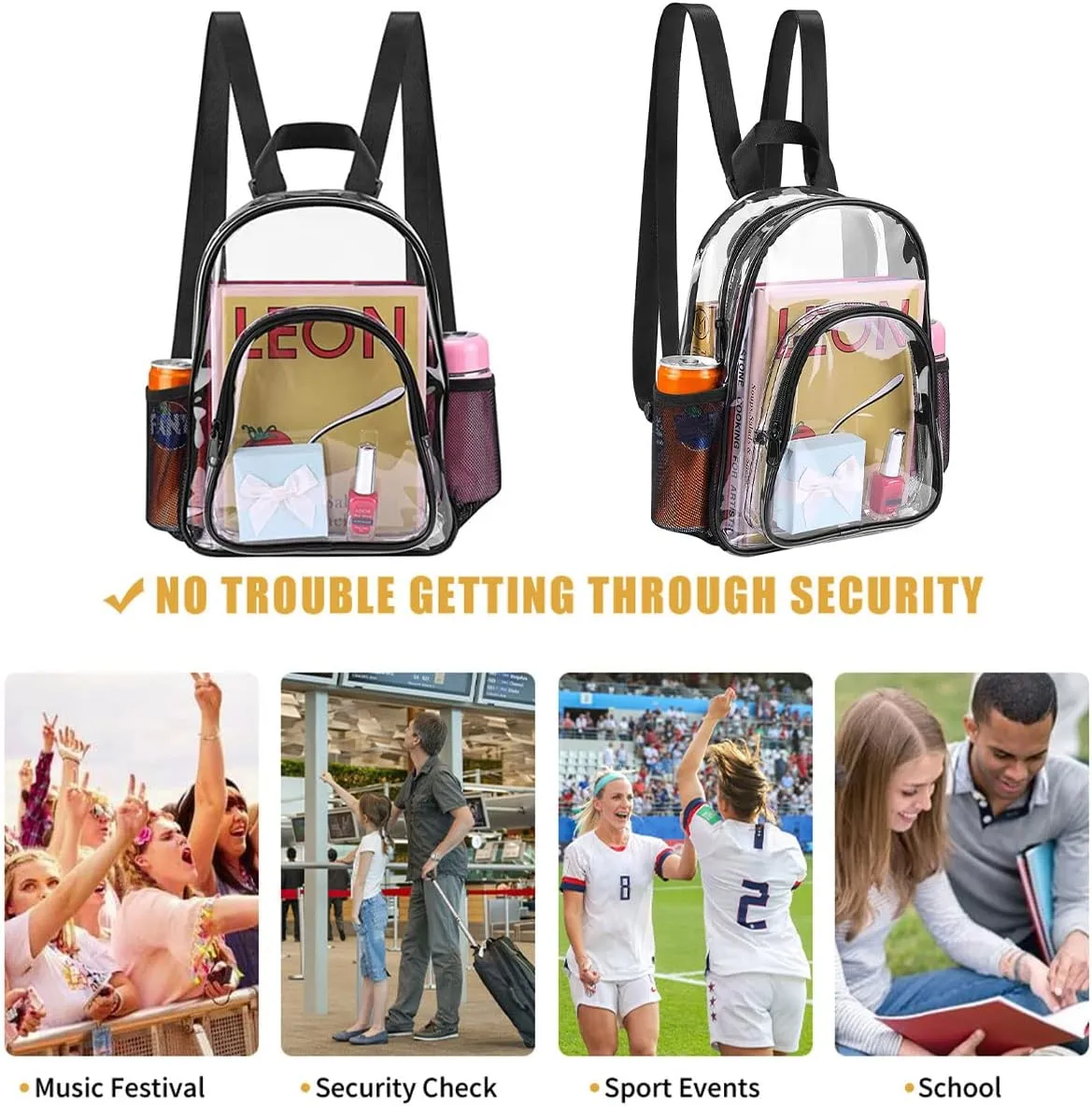3Pcs PVC Transparent Backpack Clear Small Backpack Portable Lightweight Mini Cute Clear Bag Fashion Daypack