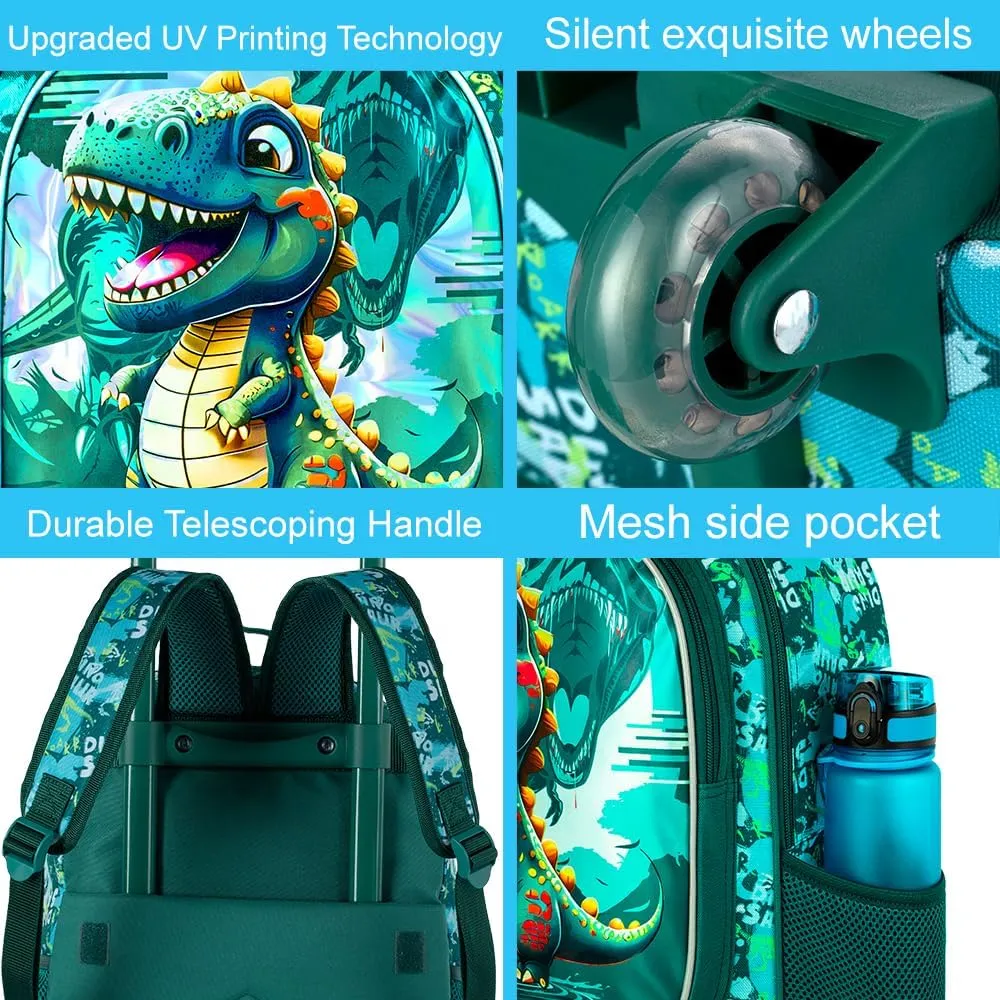 3PCS Rolling Backpack for Girls Boys, Kids Roller Wheeled Bookbag with Lunch Box, Backpacks with Wheels for Elementary