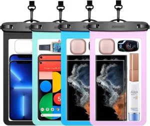 4 Pack 10.5“ Large Waterproof Phone Pouch - Underwater Clear Cell Holder - Universal Water Proof Dry Bag with Neck Lanyard for iPhone 16 Pro Max Samsung Galaxy with Heavy Case for Beach Swimming Pool