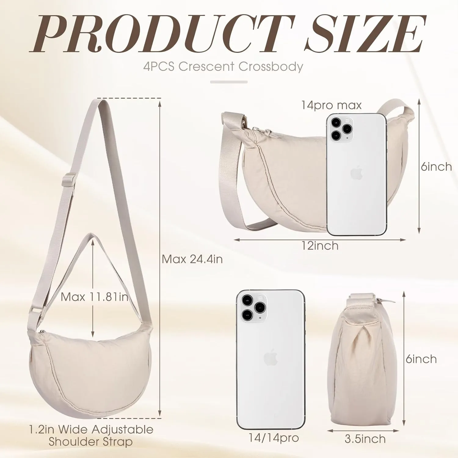 4 Pcs Nylon Crescent Crossbody Purses Bag for Women Men Half Moon Shape Sling Travel Bag Crescent Shoulder(Cold Colors)