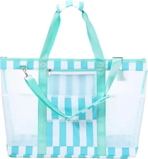 42L Extra Large Mesh Beach Bag 10 Pockets Pool Tote with Zipper XL Beach Bag with Handles and Shoulder Straps