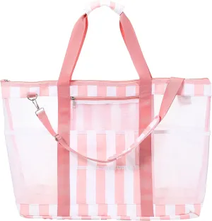 42L Extra Large Mesh Beach Bag 10 Pockets Pool Tote with Zipper XL Beach Bag with Handles and Shoulder Straps