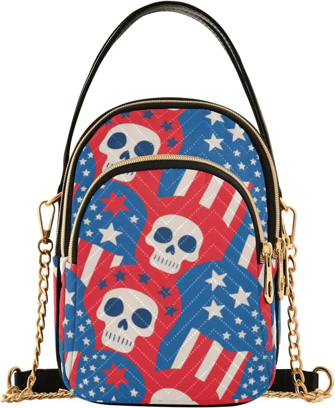 4th Of July Independence Day White Skull trendy crossbody purses with multi pockets handbags essentials for women