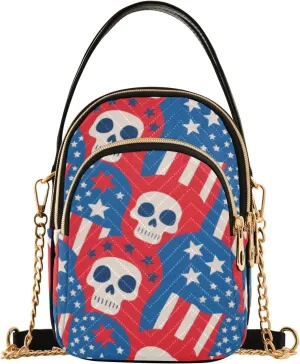 4th Of July Independence Day White Skull trendy crossbody purses with multi pockets handbags essentials for women