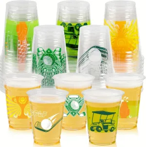 50 Pack Golf Ball Party Cups - 12oz Clear Plastic Drinking Cups, Green Disposable Masters Golf Birthday Bachelor Party Decorations Supplies