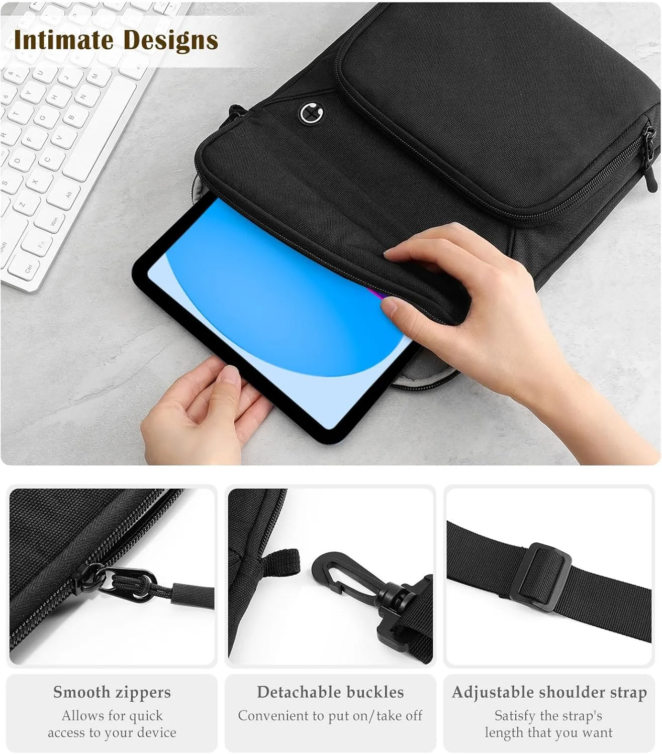 9-11 Inch Tablet Sleeve Bag with Shoulder Strap for iPad 10th Gen 10.9" Air 5/4, iPad (A16) 11", i-Pad 9/8/7th Gen 10.2", i-Pad Air/Pro 11", Galaxy Tab A9  Plus 11", reMarkable 2 10.3",Black
