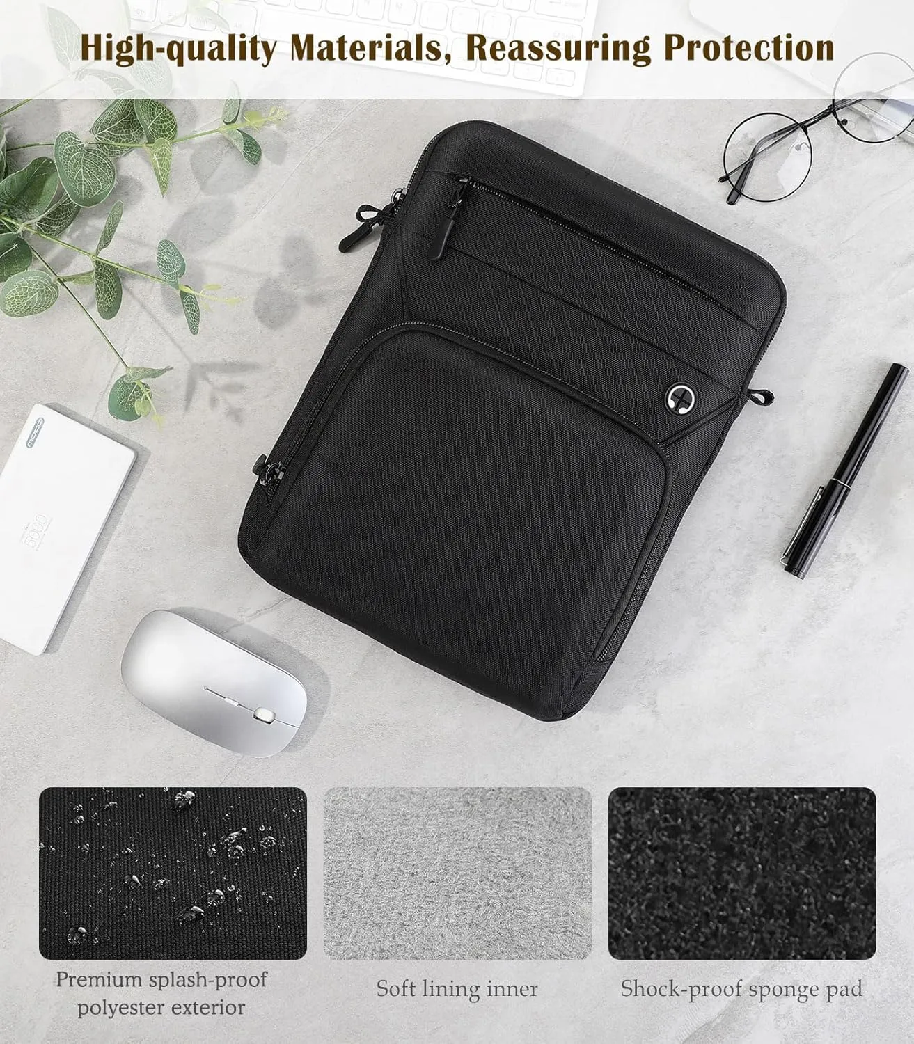 9-11 Inch Tablet Sleeve Bag with Shoulder Strap for iPad 10th Gen 10.9" Air 5/4, iPad (A16) 11", i-Pad 9/8/7th Gen 10.2", i-Pad Air/Pro 11", Galaxy Tab A9  Plus 11", reMarkable 2 10.3",Black