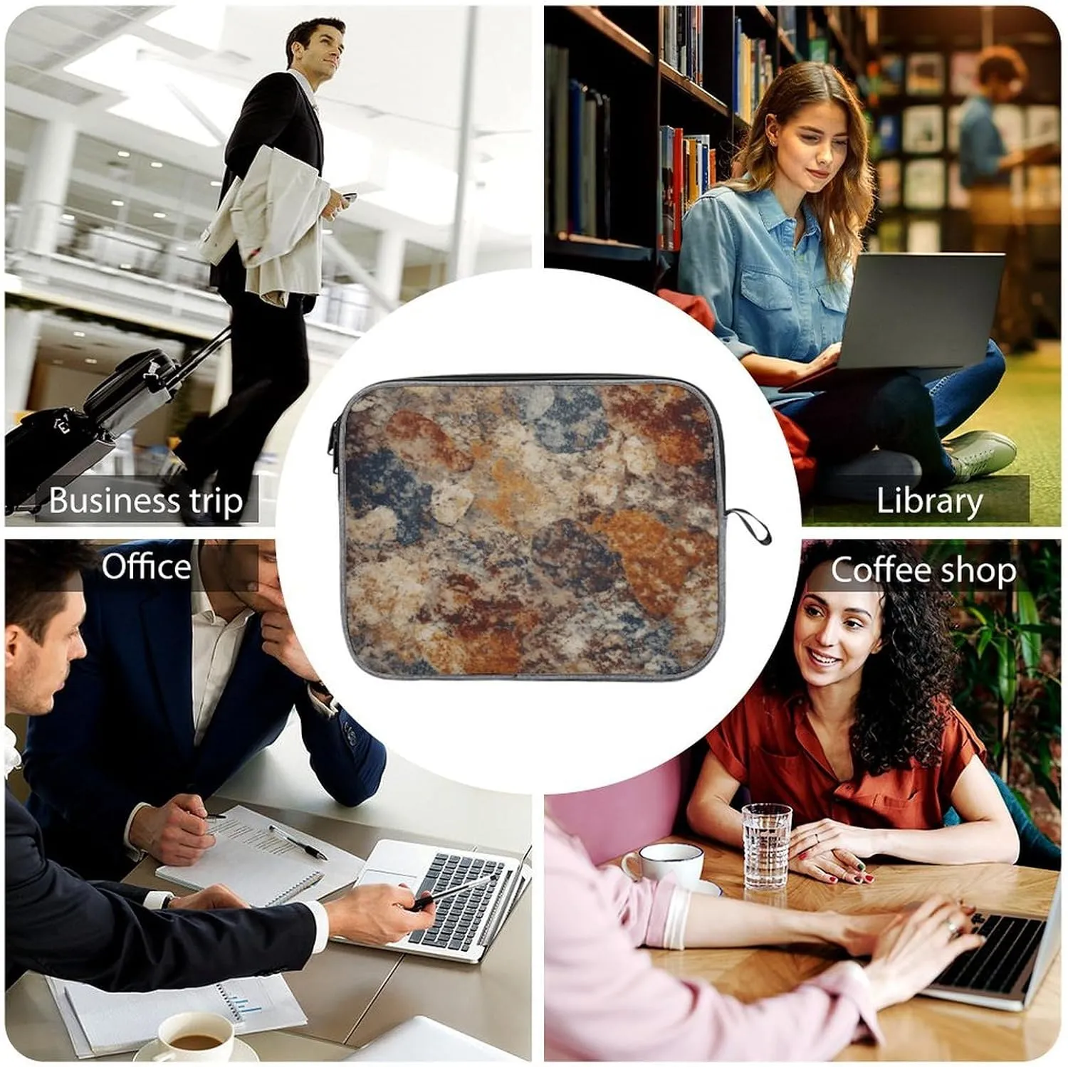 Abstract Granite Laptop Sleeve Snowflake Laptop Bag Computer Carrying Case Briefcase Protective Case 14inch